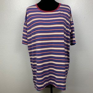 LuLaRoe Irma Tunic Shirt  Blue Red Cream Strip